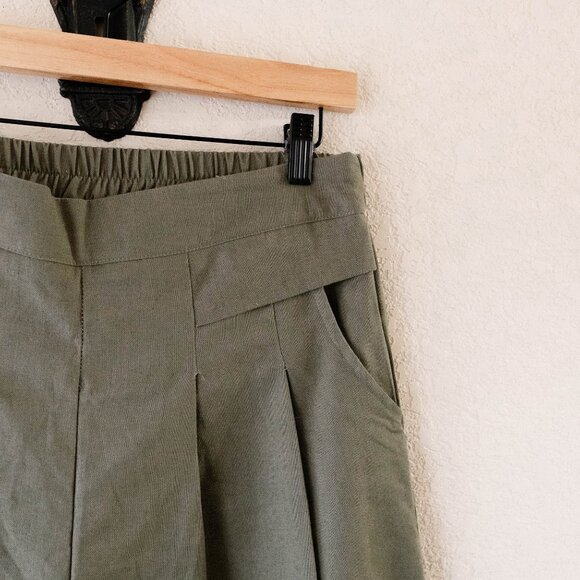 Gihuo Green Linen Blend Culottes Pants Size XL Wide Leg Palazzo Pockets - Picture 3 of 7